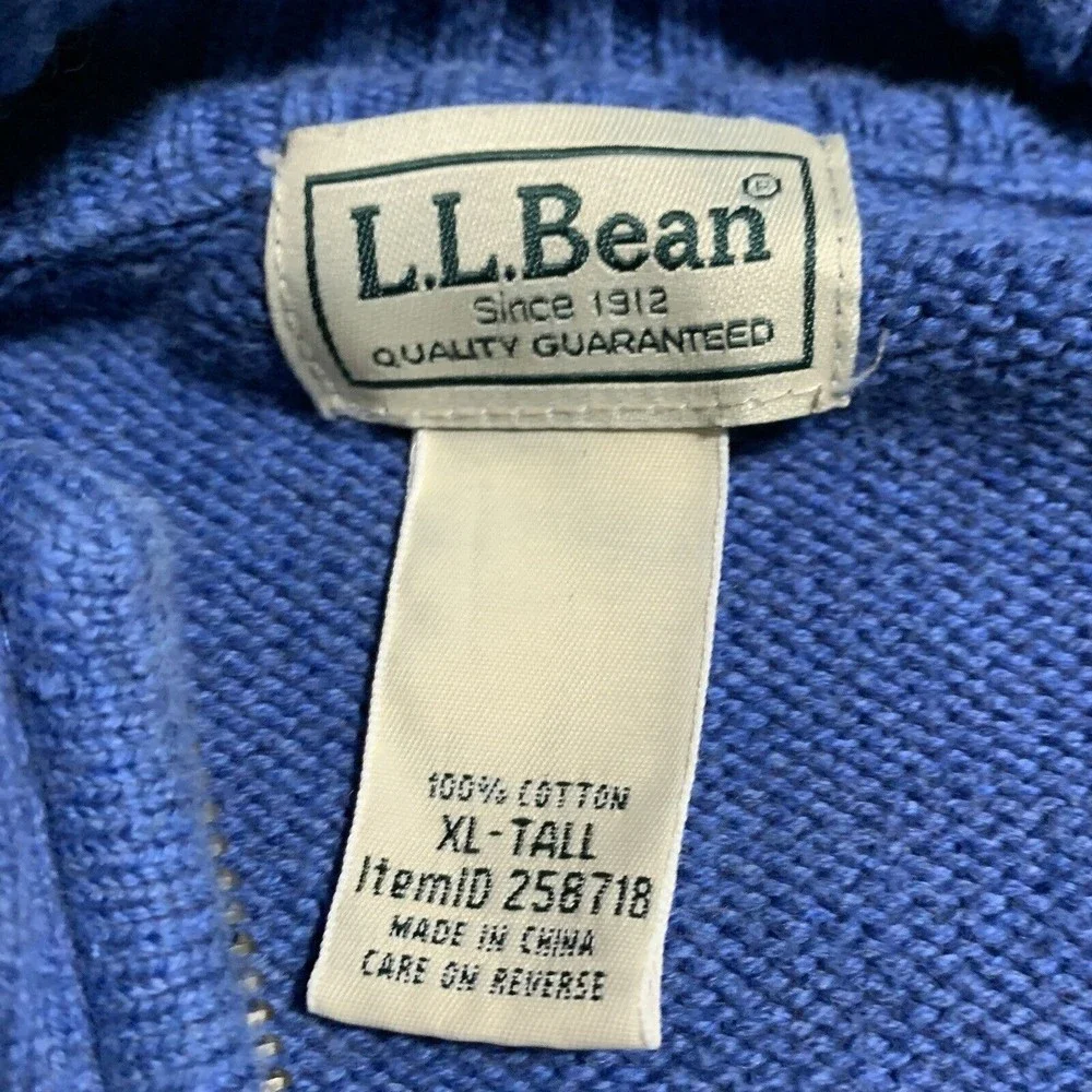 LL Bean Sweater Blue Quarter Zip Size XL Tall Cotton Men’s Pullover Long Sleeve